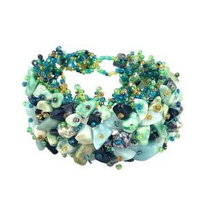 Glass Handcrafted Turquoise Color and Bead Stretch Bracelet